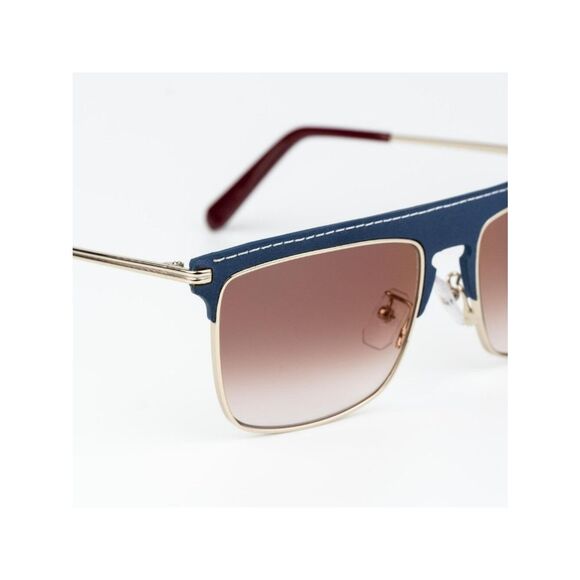 Loewe Men Sunglasses Gold Blue Leather Brown Gradient Square LW40006U 33G main image 6